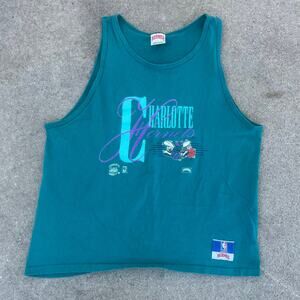 Vintage Nutmeg Mills NBA 90s Charlotte Hornets Tank Top Shirt Mens L